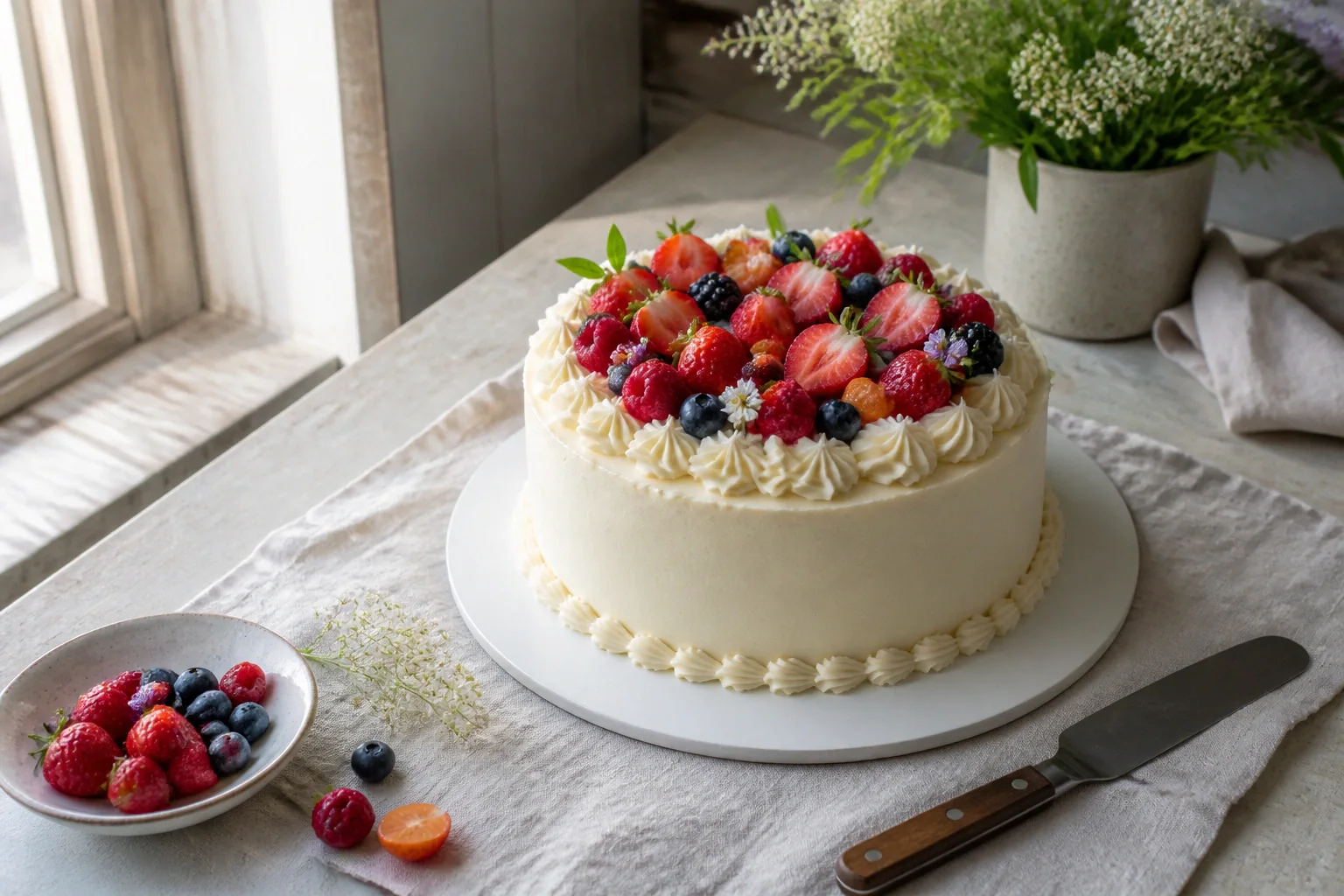 Gâteau de mariage préparé dans un atelier — illustration générée par IA