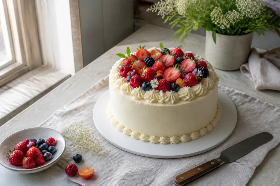 Gâteau de mariage préparé dans un atelier — illustration générée par IA