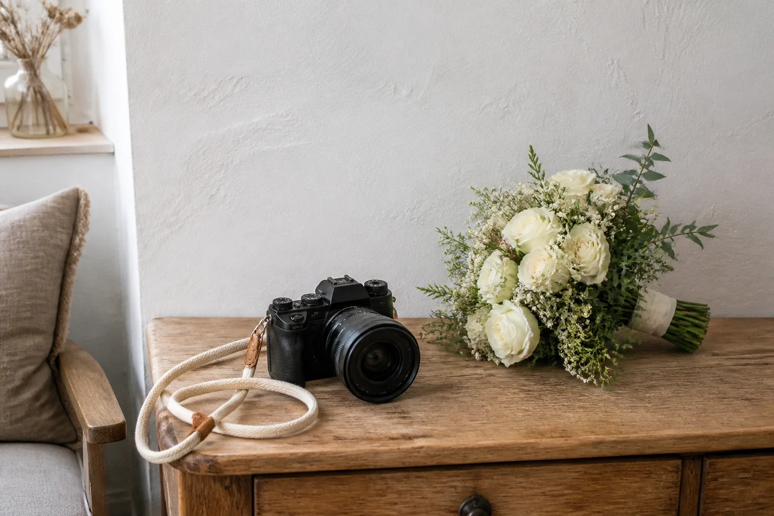Appareil photo et accessoires de reportage de mariage — illustration générée par IA