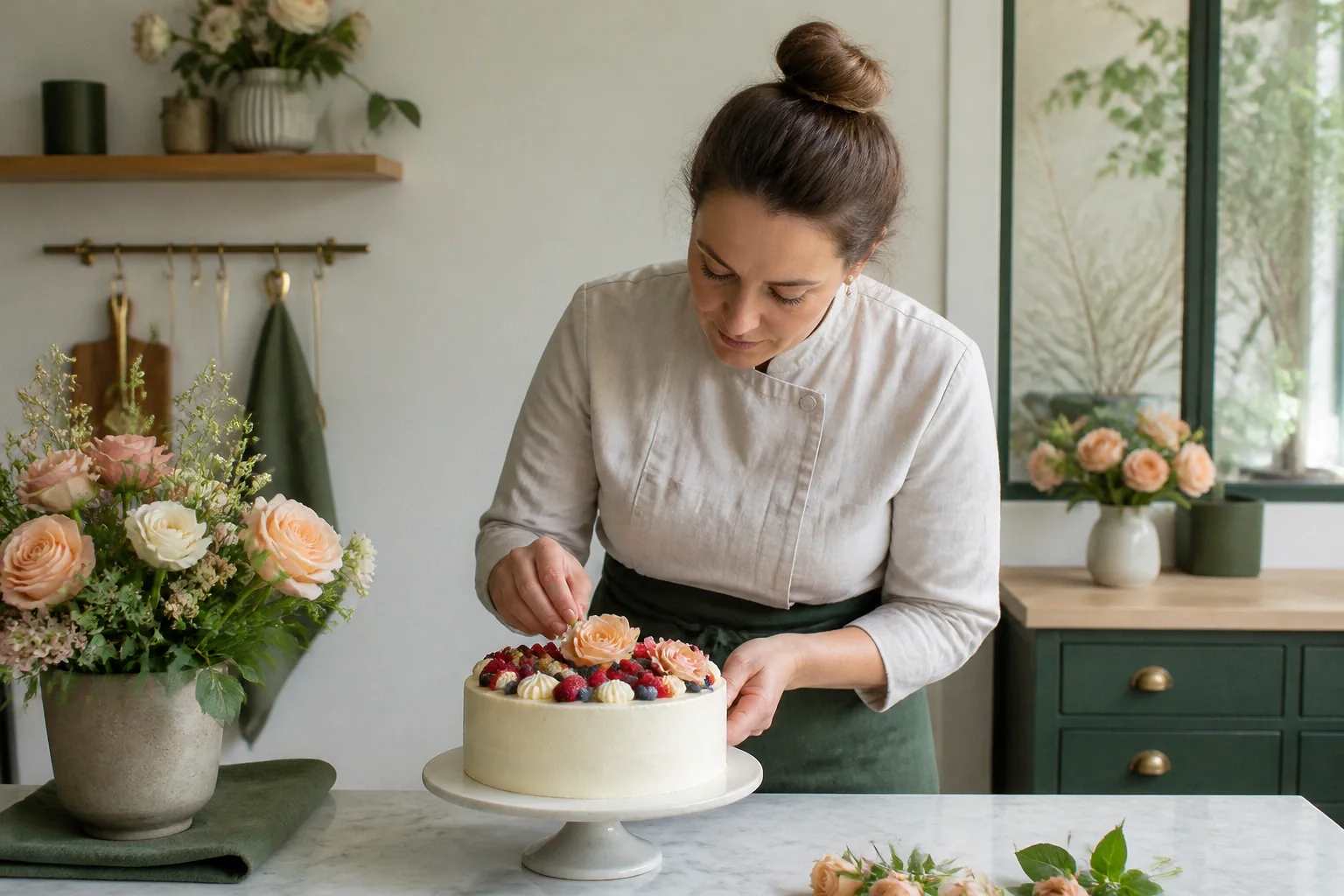 Gâteau de mariage préparé dans un atelier — illustration générée par IA