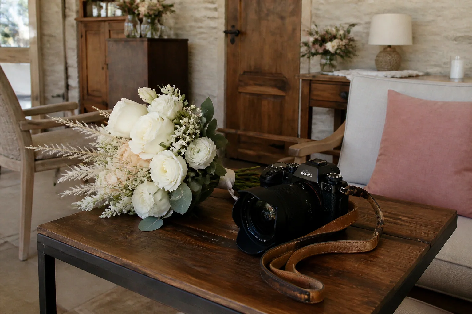 Appareil photo et accessoires de reportage de mariage — illustration générée par IA