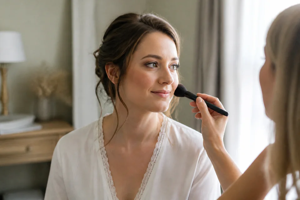 Préparation d’un maquillage de mariage — illustration générée par IA