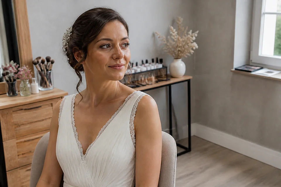 Préparation d’un maquillage de mariage — illustration générée par IA