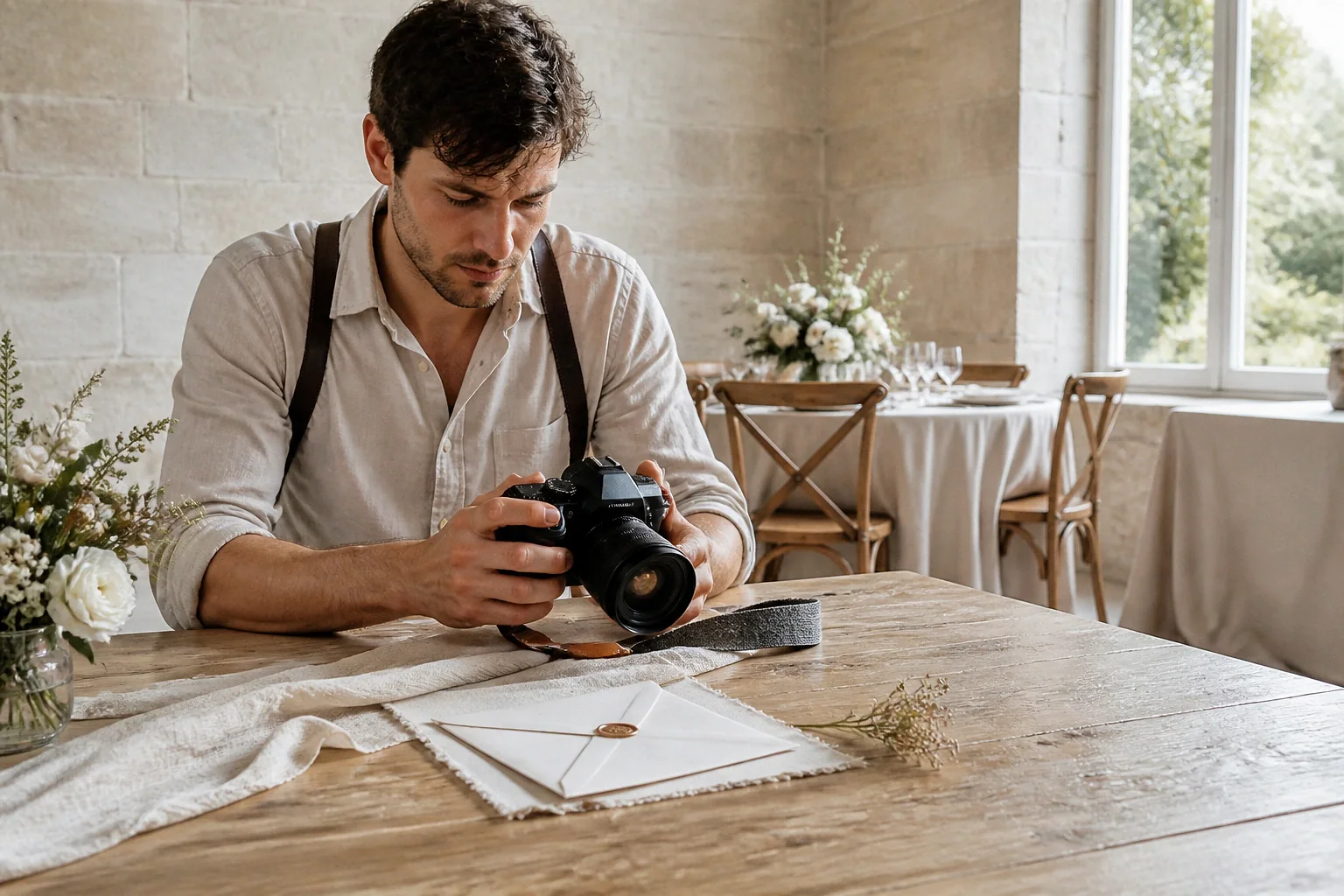 Appareil photo et accessoires de reportage de mariage — illustration générée par IA