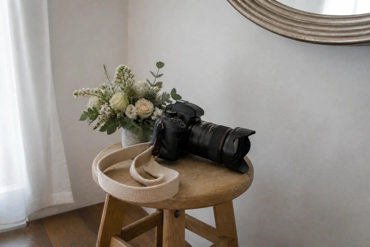Appareil photo et accessoires de reportage de mariage — illustration générée par IA