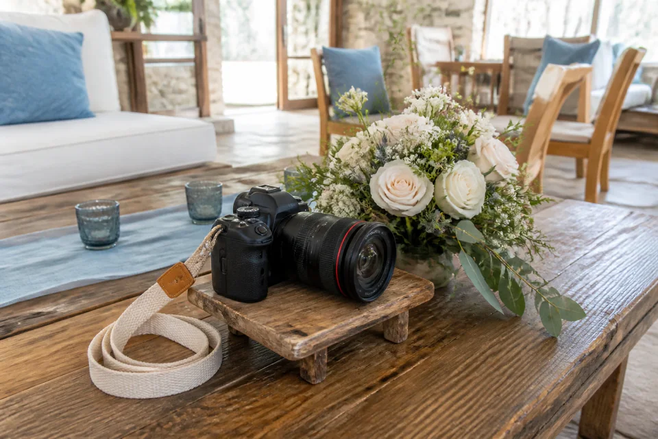 Appareil photo et accessoires de reportage de mariage — illustration générée par IA