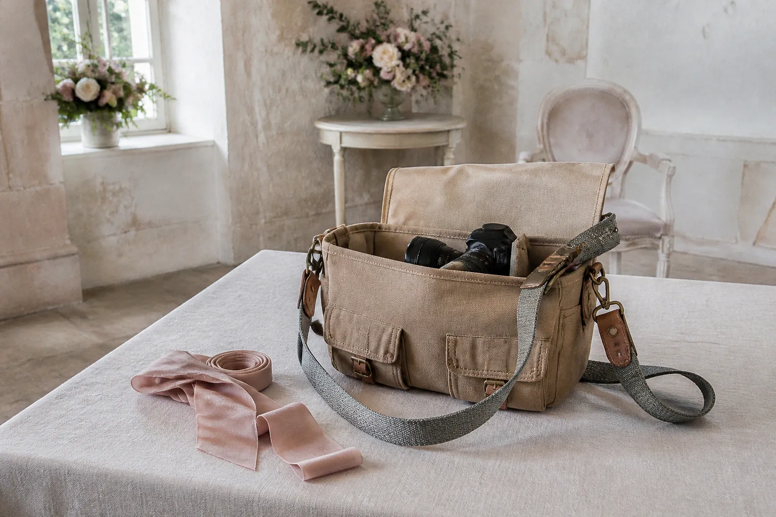 Appareil photo et accessoires de reportage de mariage — illustration générée par IA