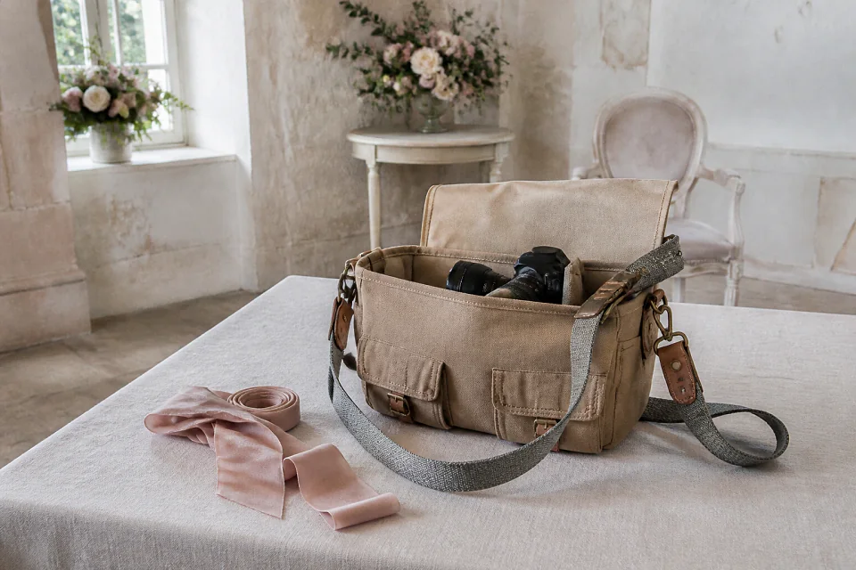 Appareil photo et accessoires de reportage de mariage — illustration générée par IA