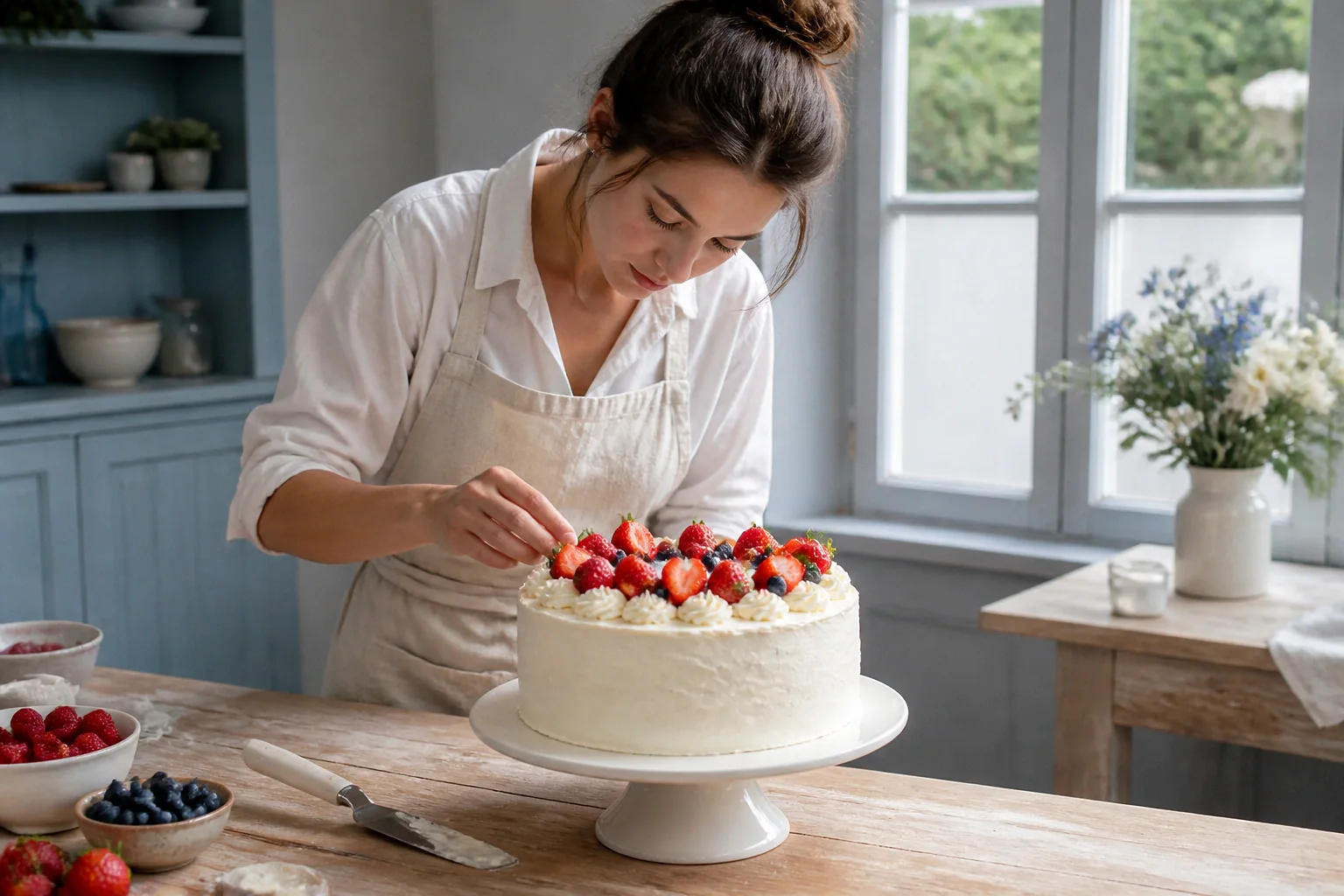 Gâteau de mariage préparé dans un atelier — illustration générée par IA