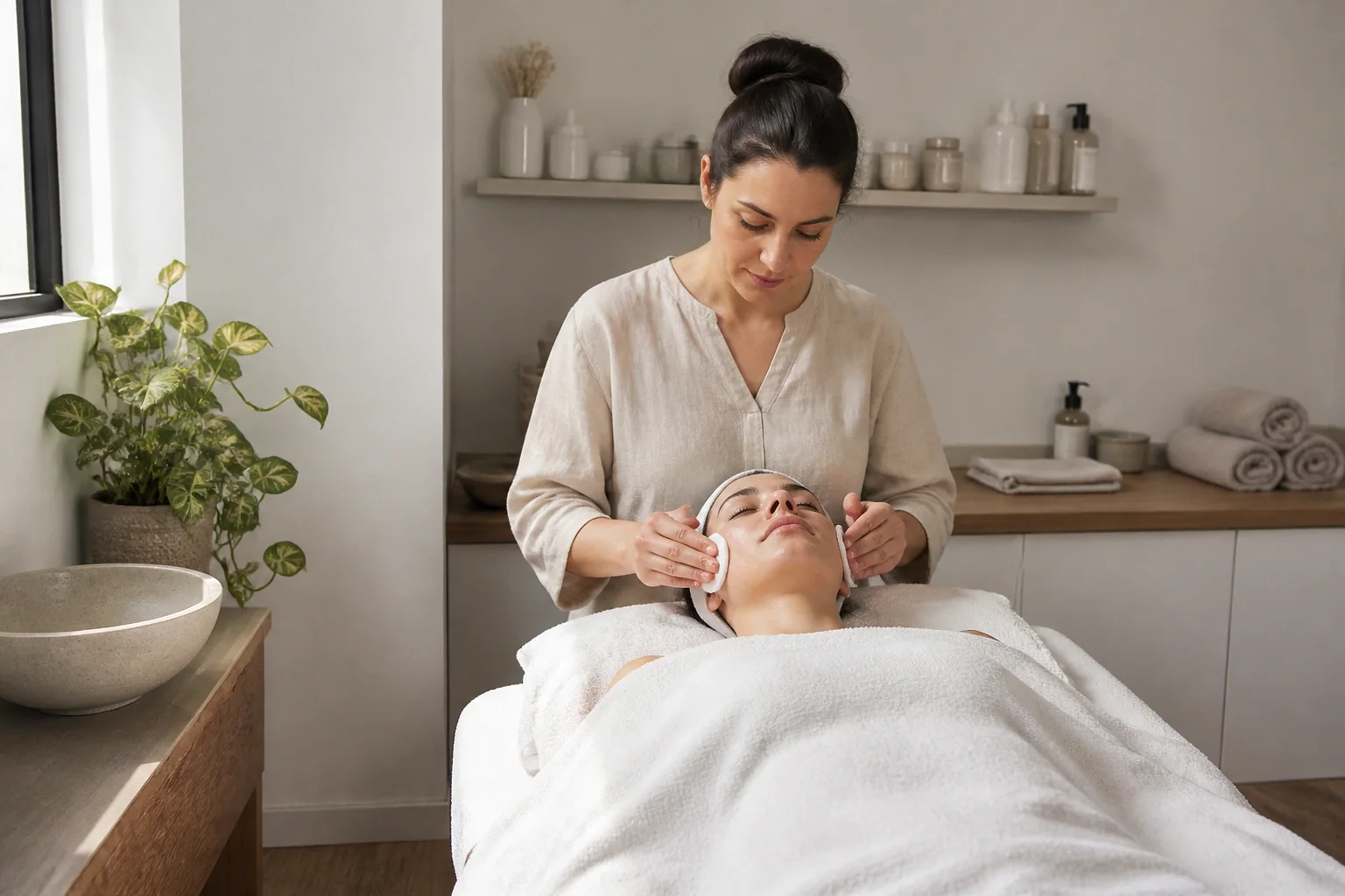 Préparation de soins esthétiques avant un mariage — illustration générée par IA
