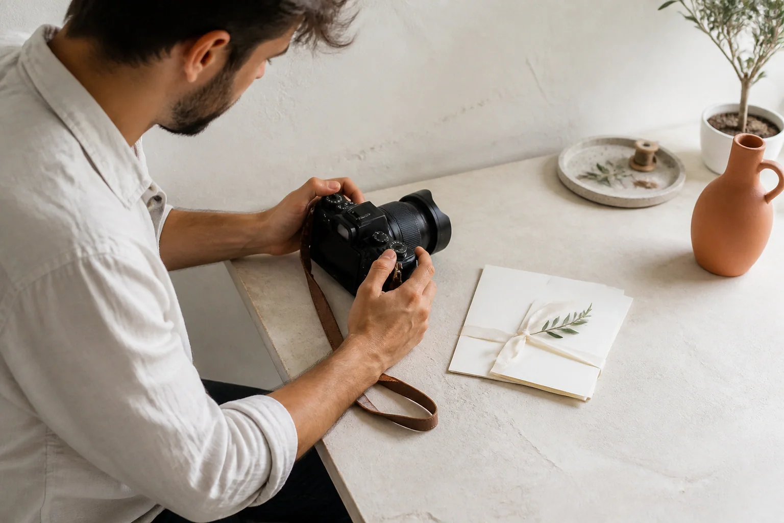 Appareil photo et accessoires de reportage de mariage — illustration générée par IA