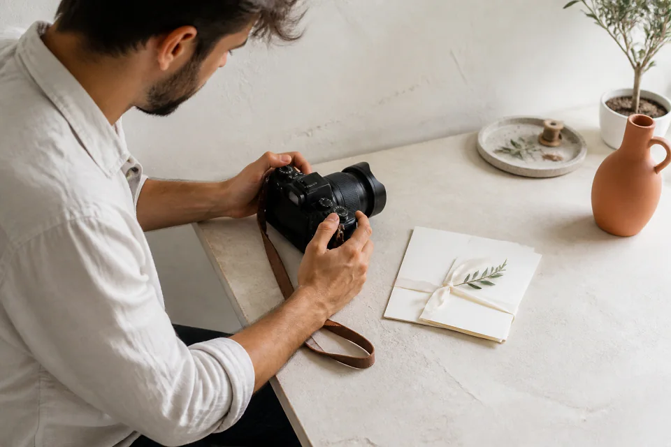 Appareil photo et accessoires de reportage de mariage — illustration générée par IA
