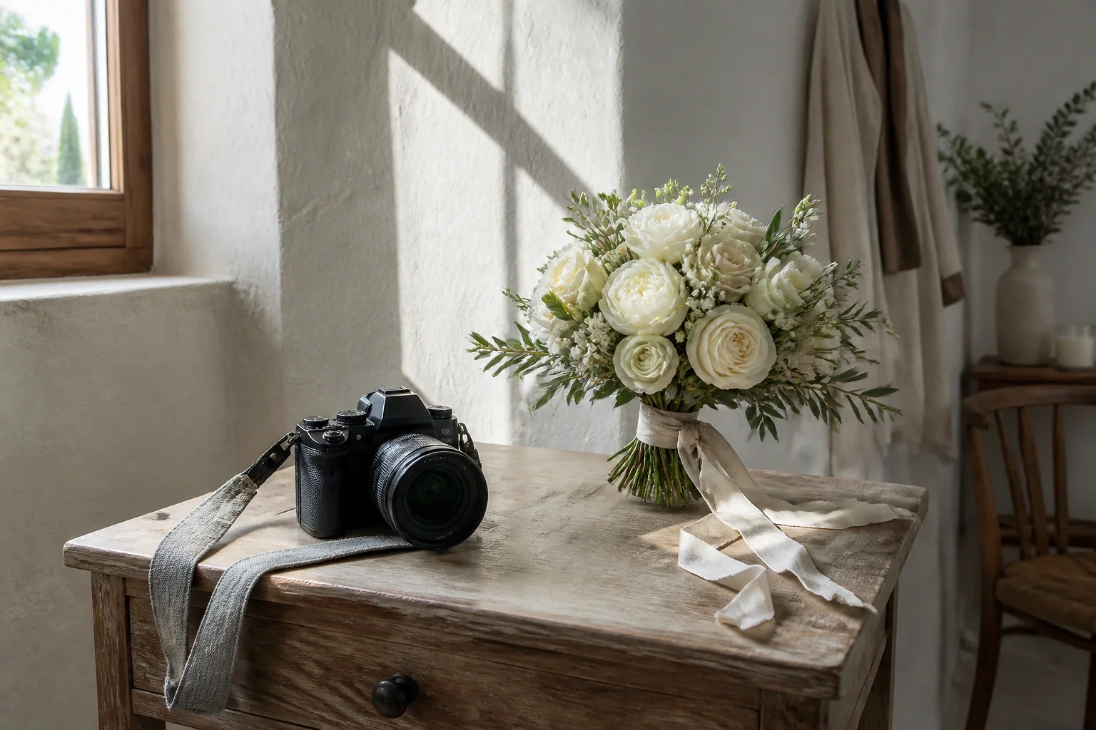 Appareil photo et accessoires de reportage de mariage — illustration générée par IA