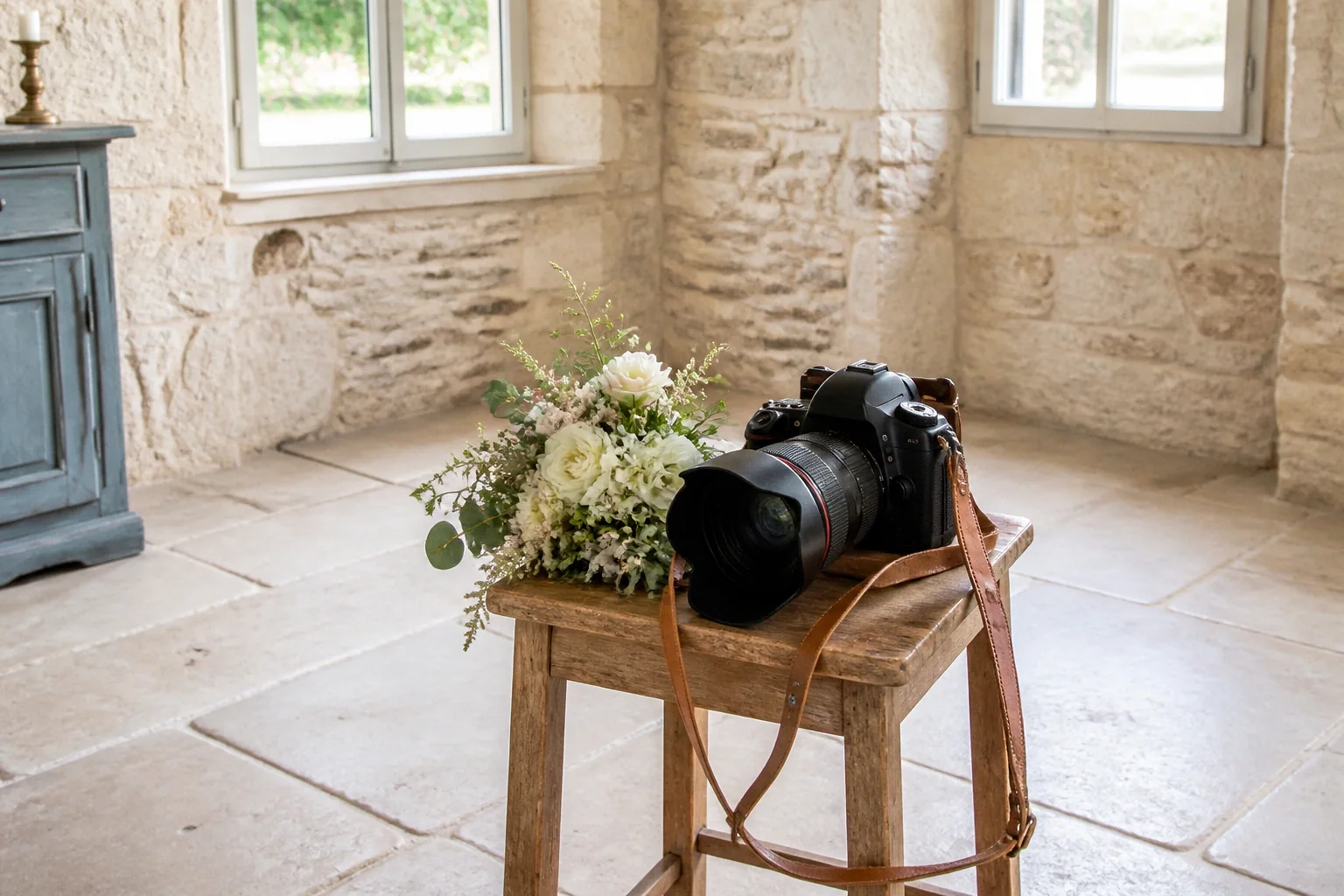 Appareil photo et accessoires de reportage de mariage — illustration générée par IA