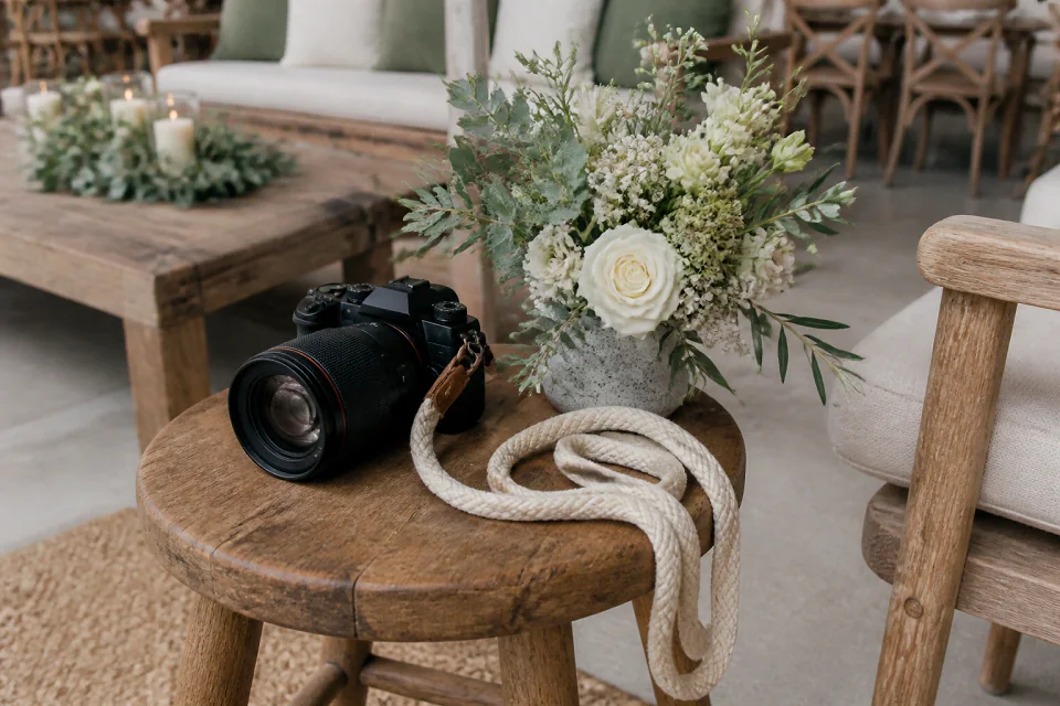 Appareil photo et accessoires de reportage de mariage — illustration générée par IA