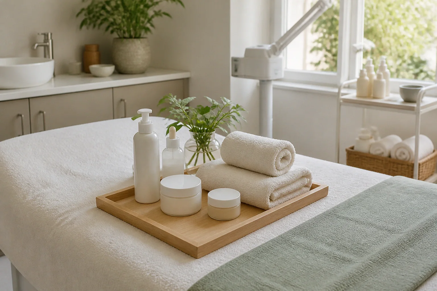 Préparation de soins esthétiques avant un mariage — illustration générée par IA