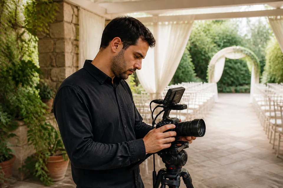 Matériel de tournage pour un film de mariage — illustration générée par IA