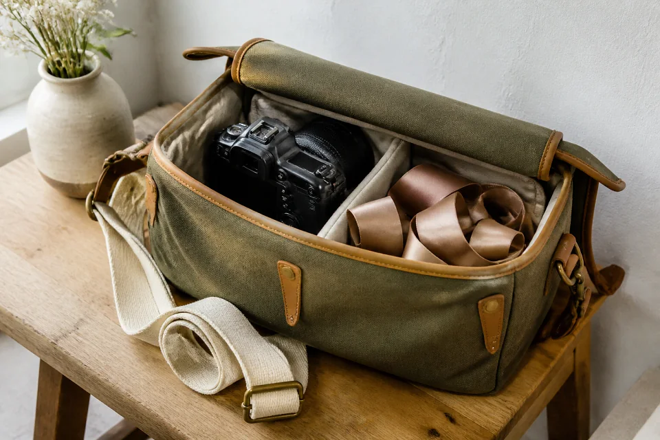 Appareil photo et accessoires de reportage de mariage — illustration générée par IA