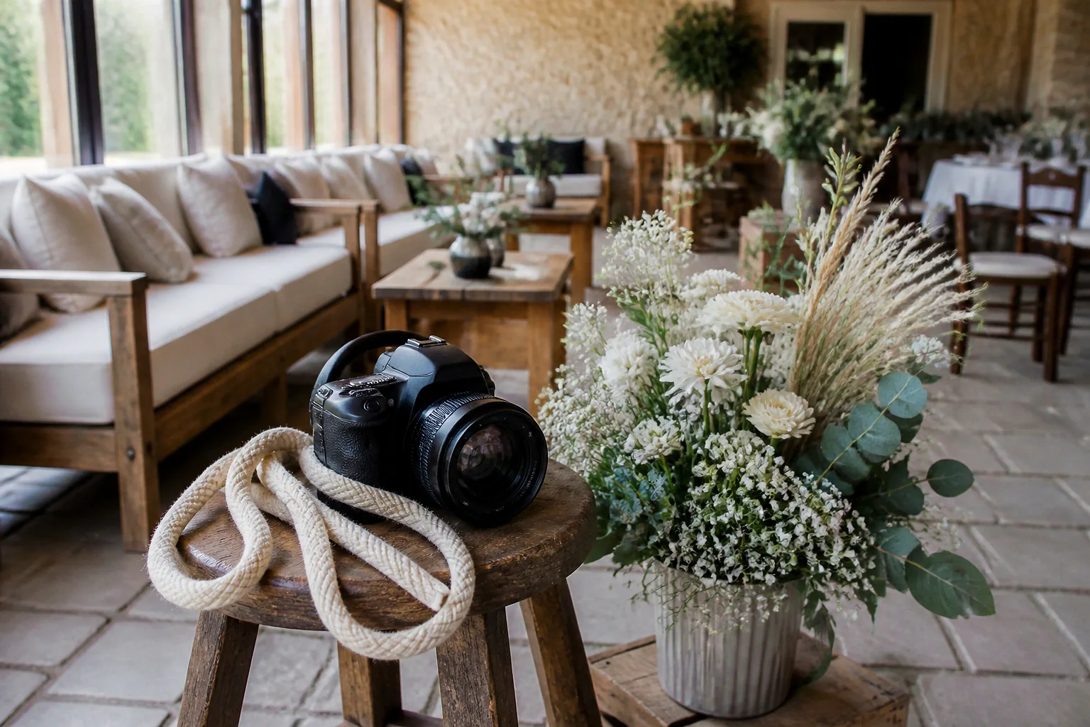 Appareil photo et accessoires de reportage de mariage — illustration générée par IA