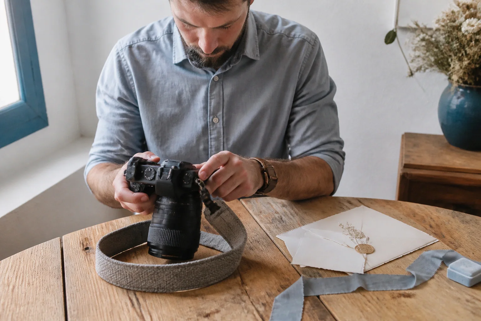 Appareil photo et accessoires de reportage de mariage — illustration générée par IA