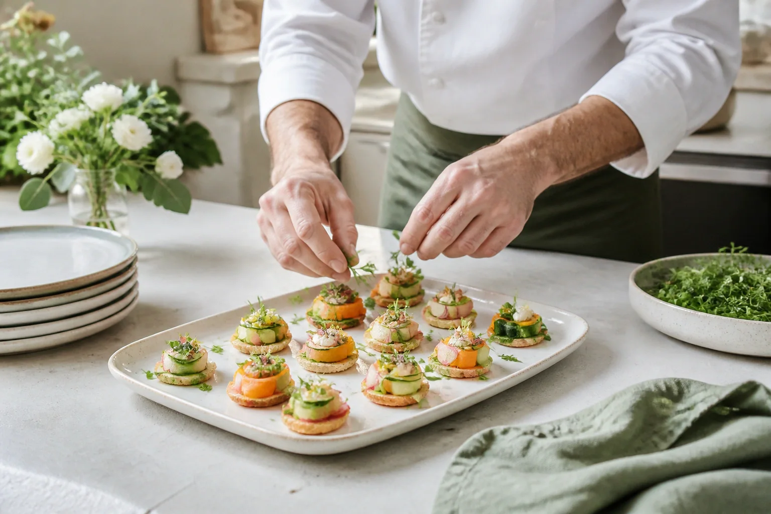 Préparations salées pour un cocktail de mariage — illustration générée par IA