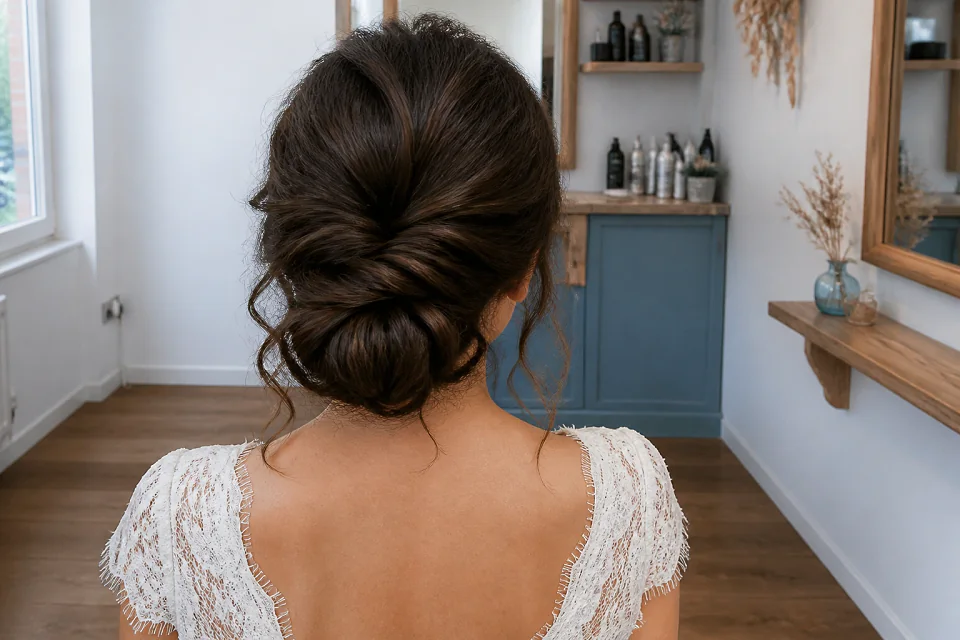 Coiffure de cérémonie vue pendant la préparation — illustration générée par IA