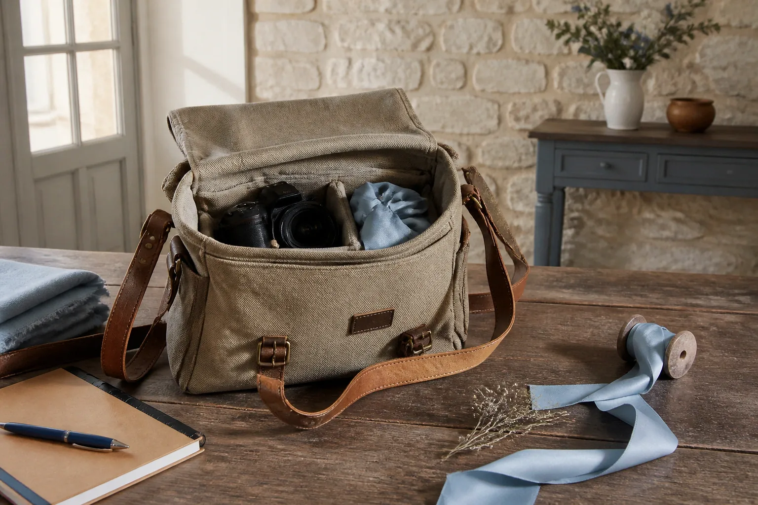 Appareil photo et accessoires de reportage de mariage — illustration générée par IA