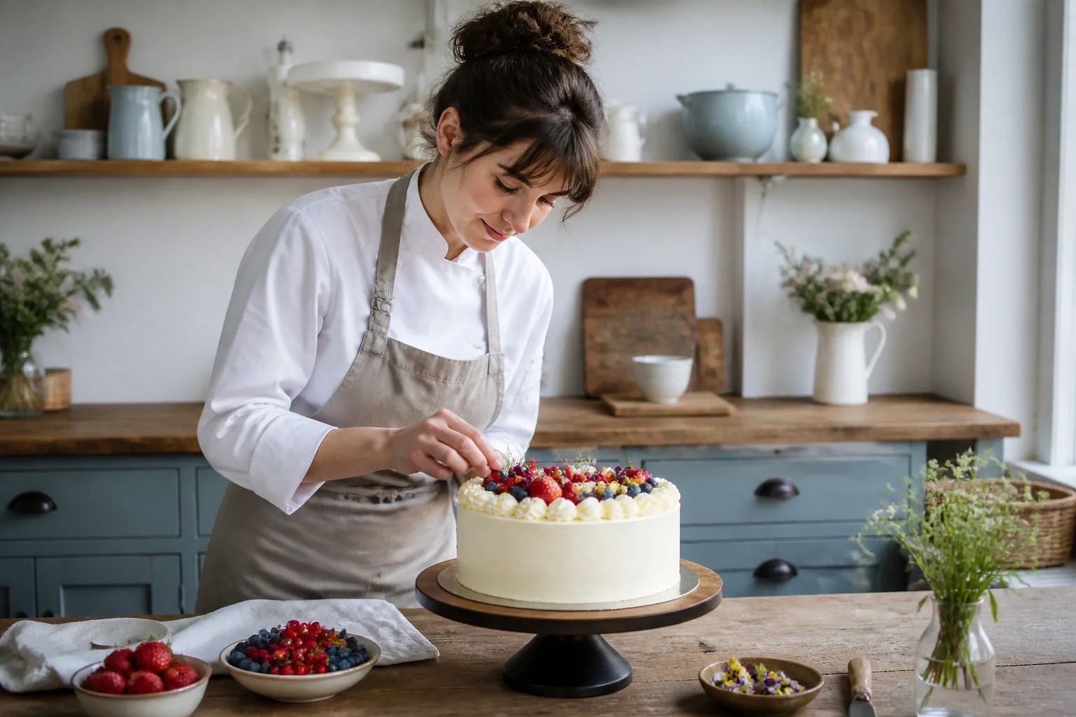 Gâteau de mariage préparé dans un atelier — illustration générée par IA