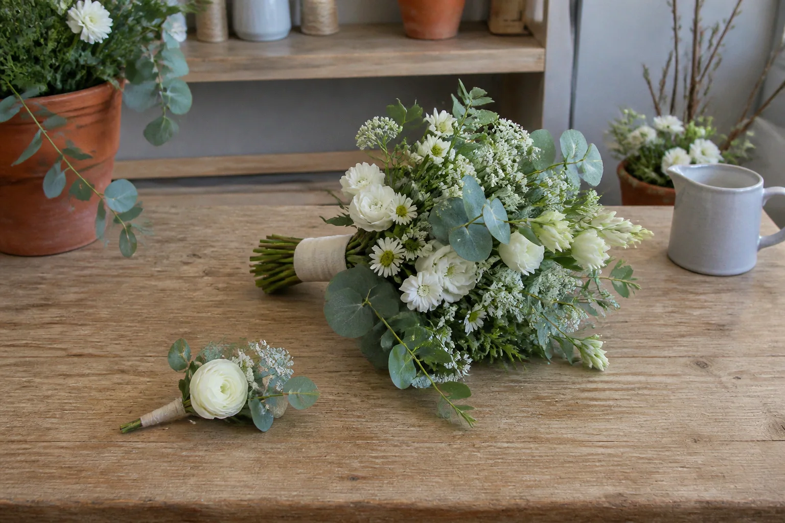 Préparation florale pour un mariage — illustration générée par IA