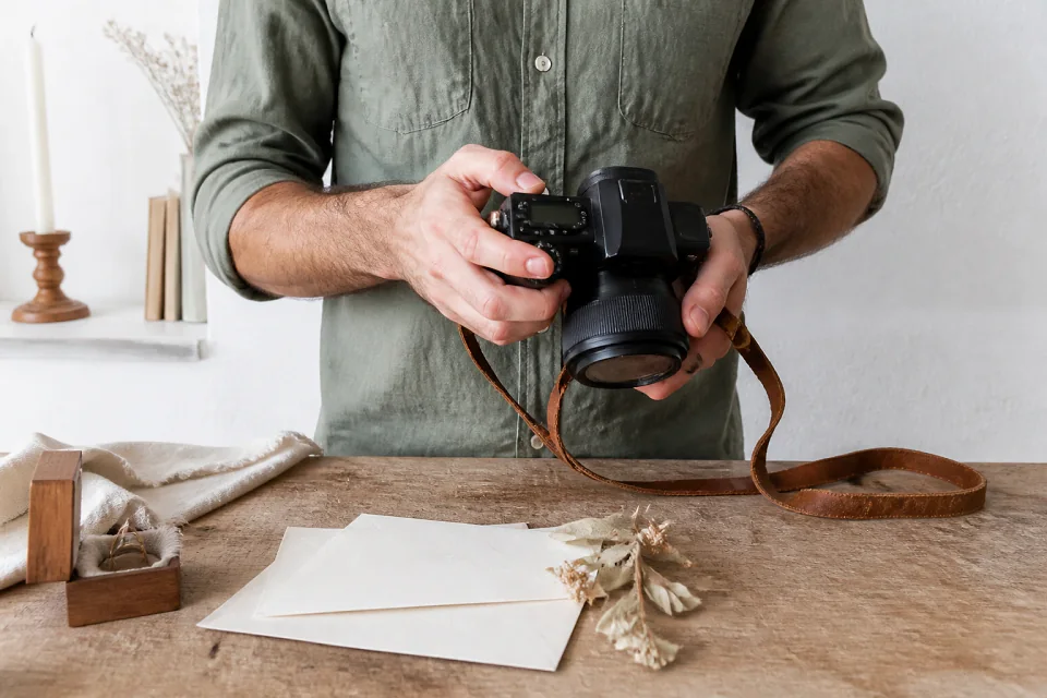 Appareil photo et accessoires de reportage de mariage — illustration générée par IA
