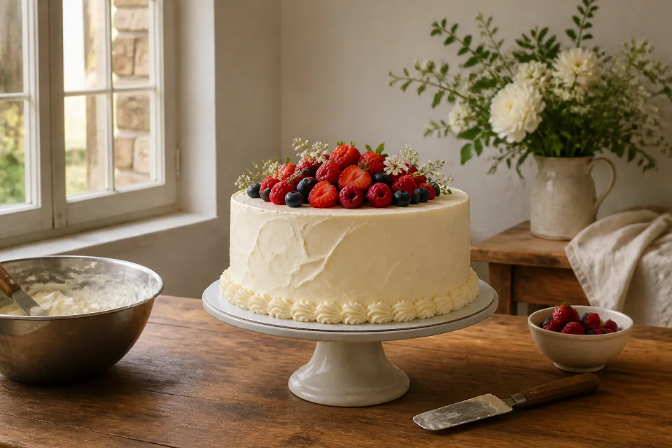 Gâteau de mariage préparé dans un atelier — illustration générée par IA