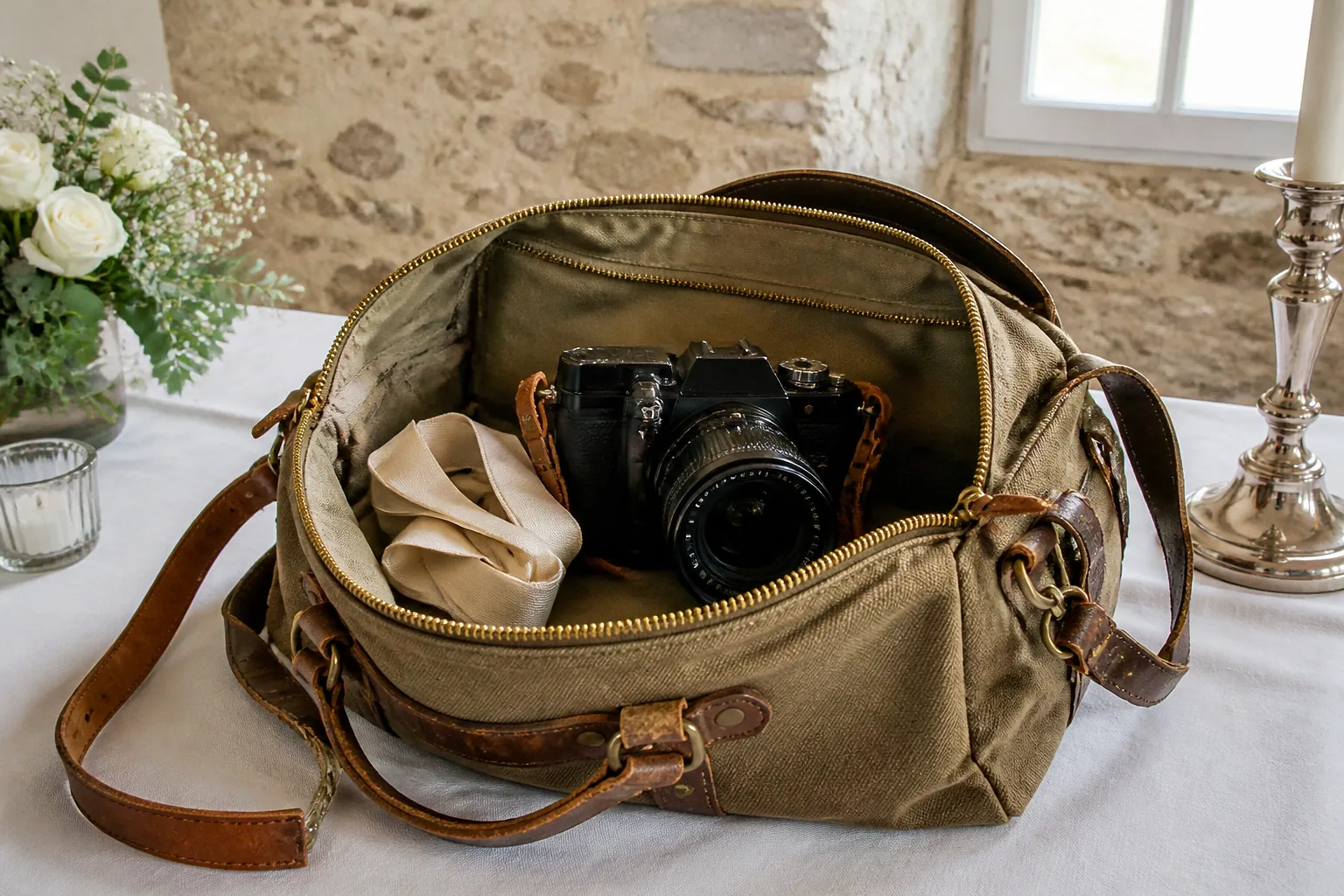 Appareil photo et accessoires de reportage de mariage — illustration générée par IA