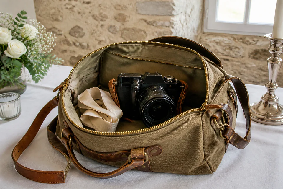 Appareil photo et accessoires de reportage de mariage — illustration générée par IA