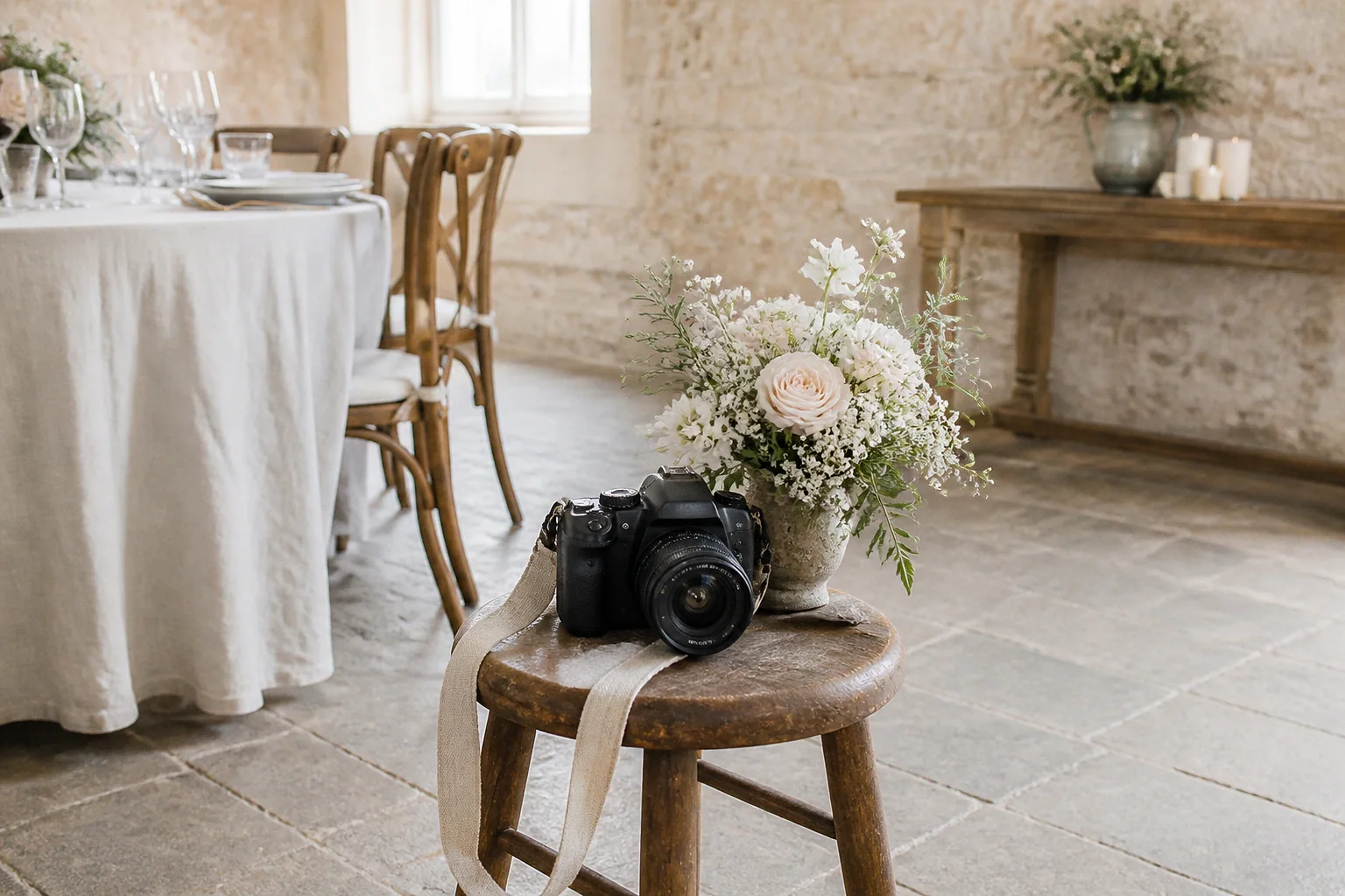 Appareil photo et accessoires de reportage de mariage — illustration générée par IA