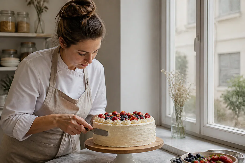 Gâteau de mariage préparé dans un atelier — illustration générée par IA