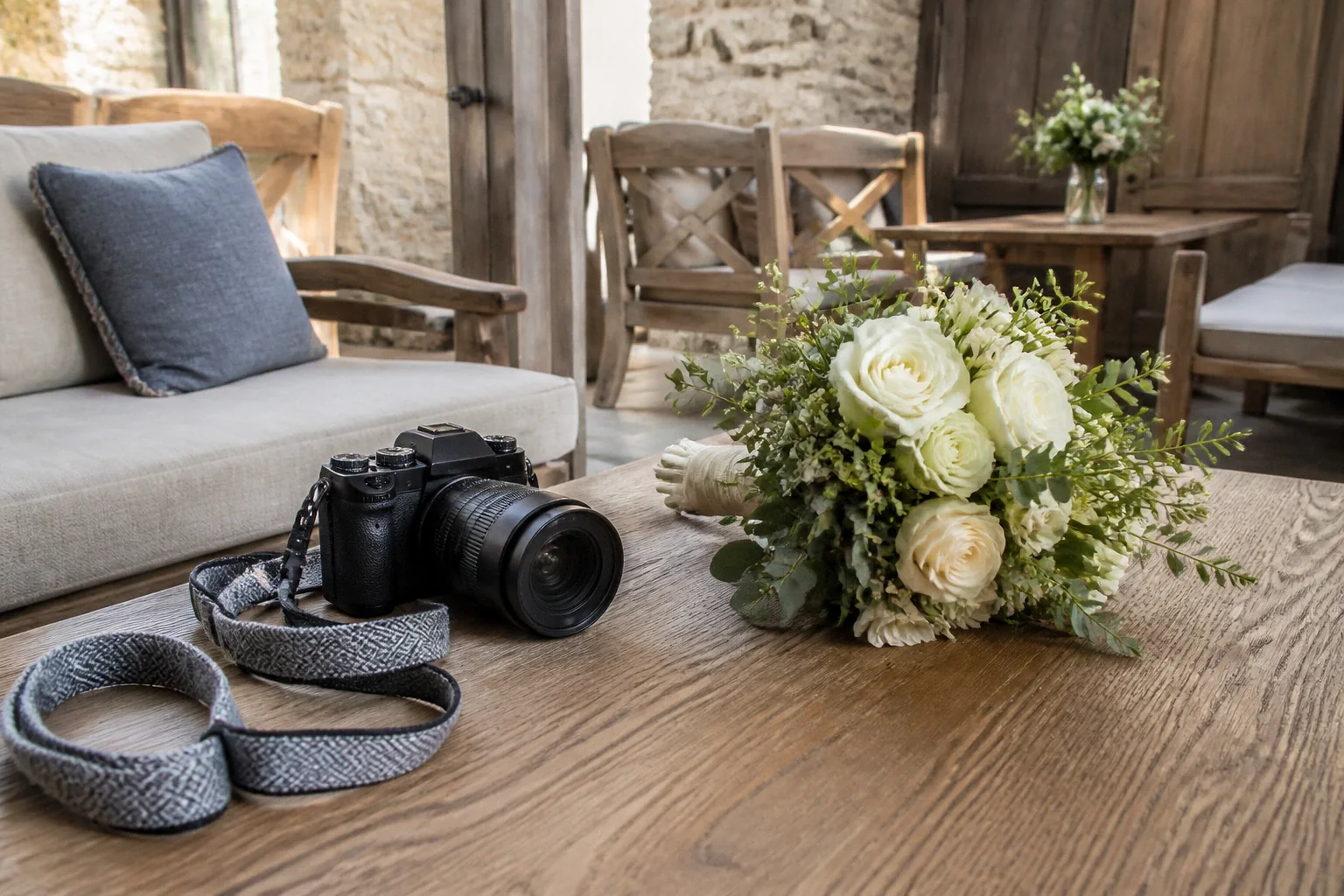 Appareil photo et accessoires de reportage de mariage — illustration générée par IA