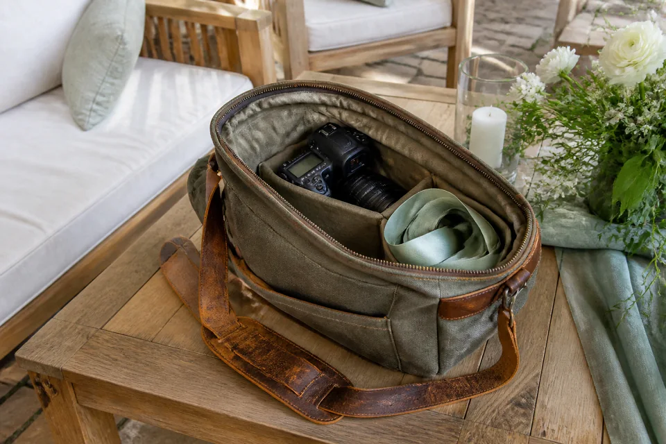 Appareil photo et accessoires de reportage de mariage — illustration générée par IA
