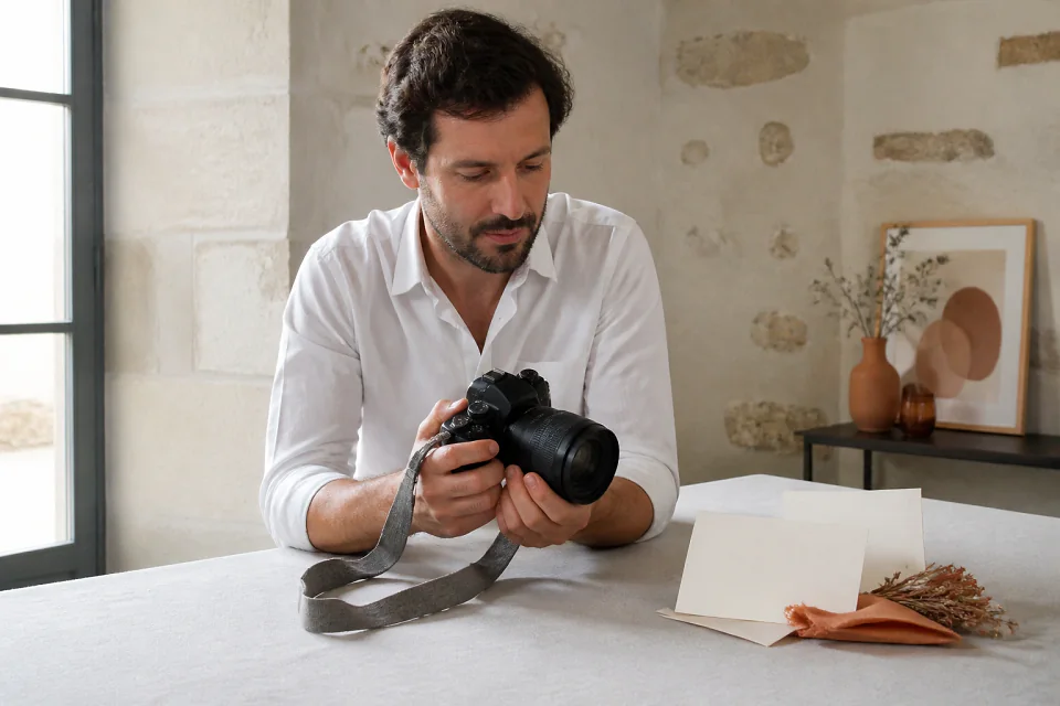 Appareil photo et accessoires de reportage de mariage — illustration générée par IA