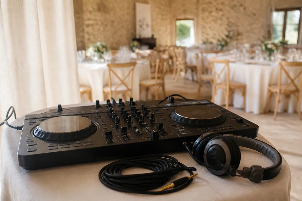 Préparation musicale d’une soirée de mariage — illustration générée par IA
