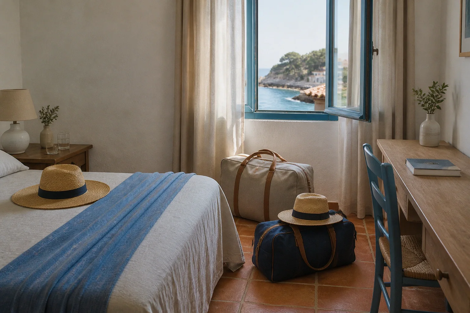 Bagages et hébergement pour un voyage de noces — illustration générée par IA