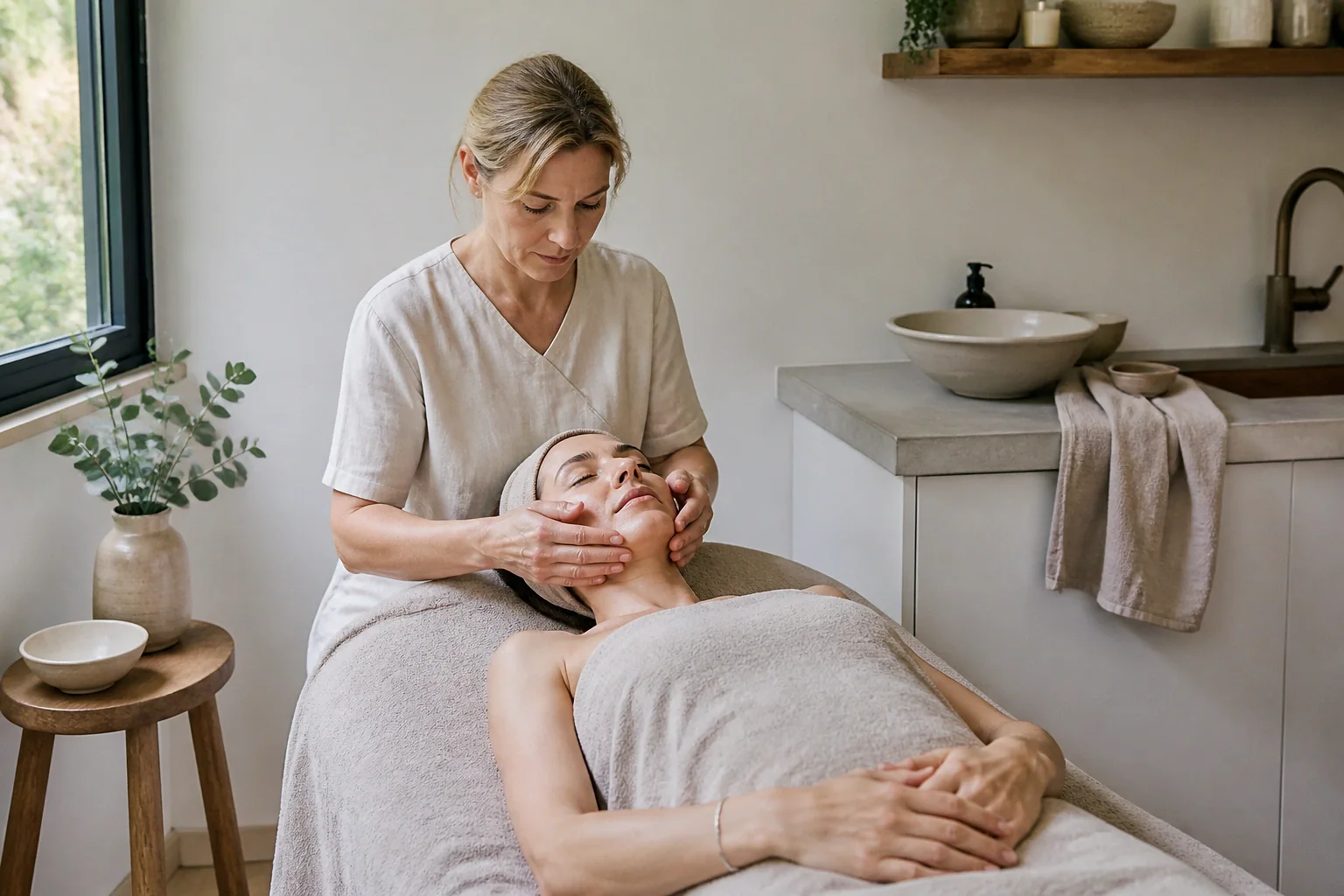 Préparation de soins esthétiques avant un mariage — illustration générée par IA