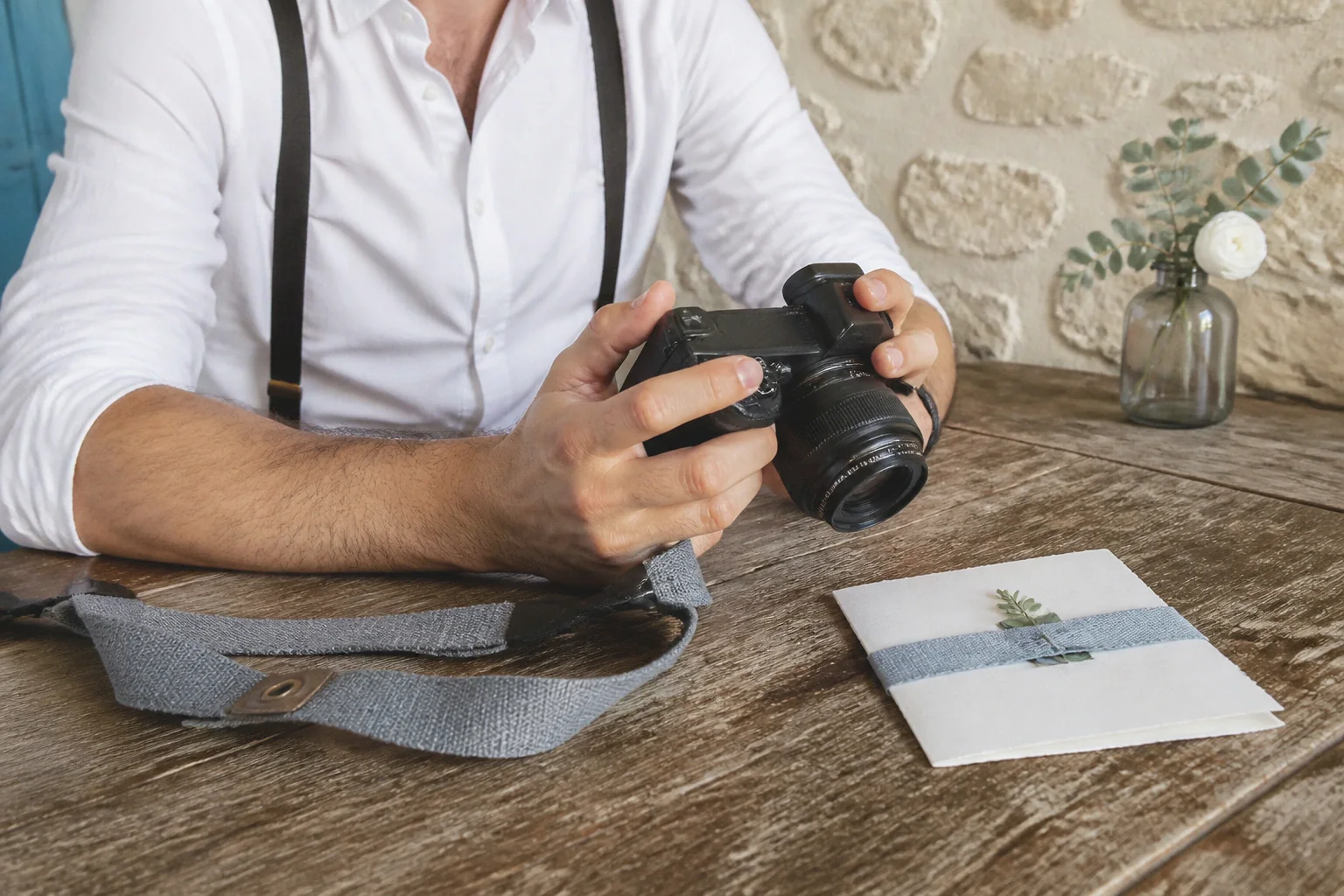 Appareil photo et accessoires de reportage de mariage — illustration générée par IA