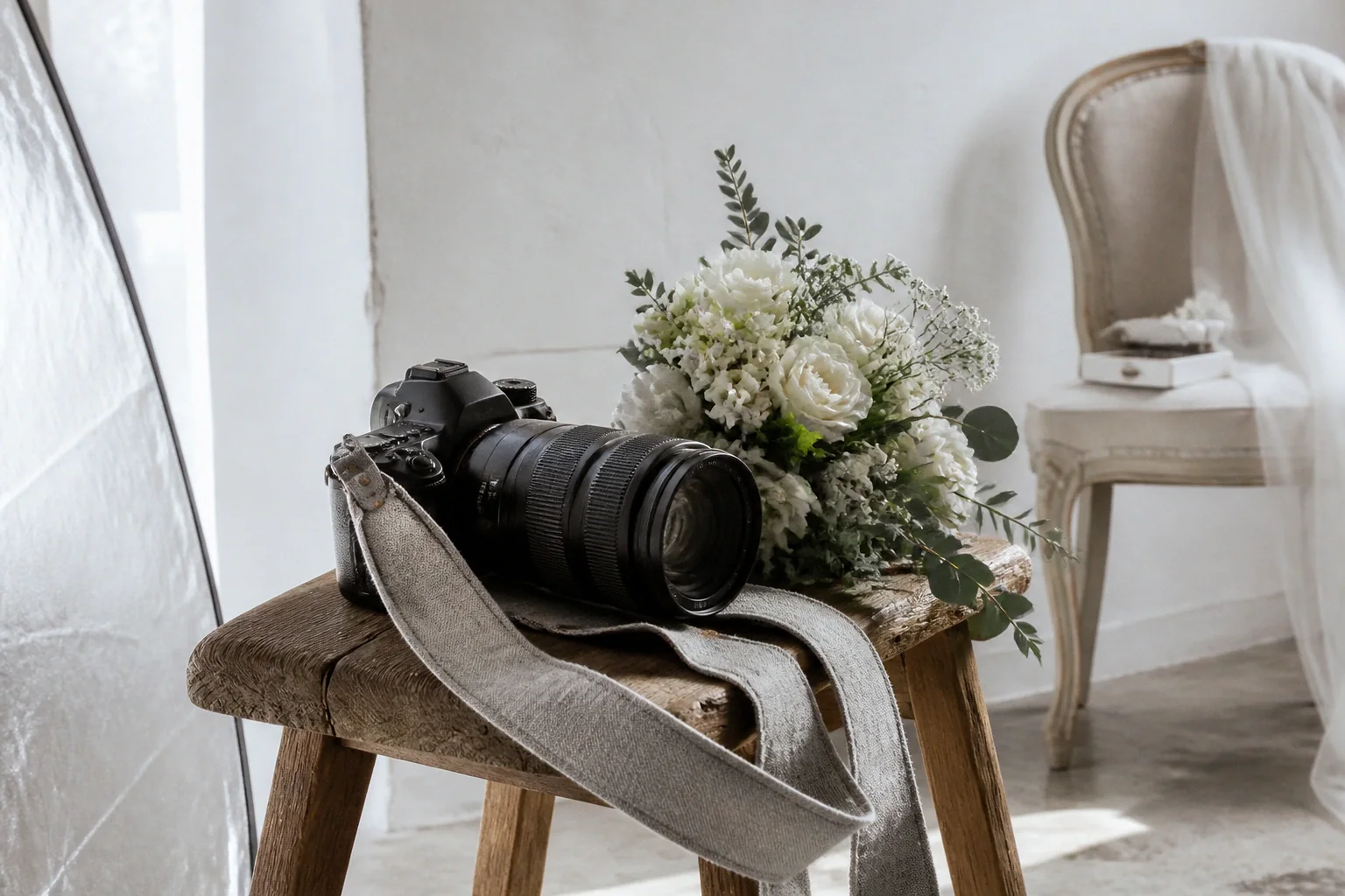 Appareil photo et accessoires de reportage de mariage — illustration générée par IA