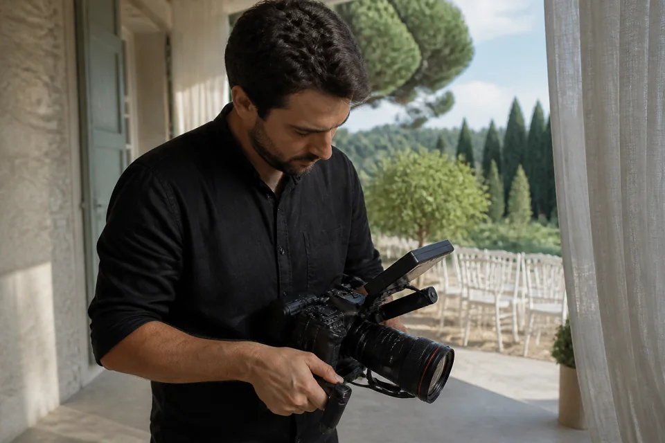 Matériel de tournage pour un film de mariage — illustration générée par IA