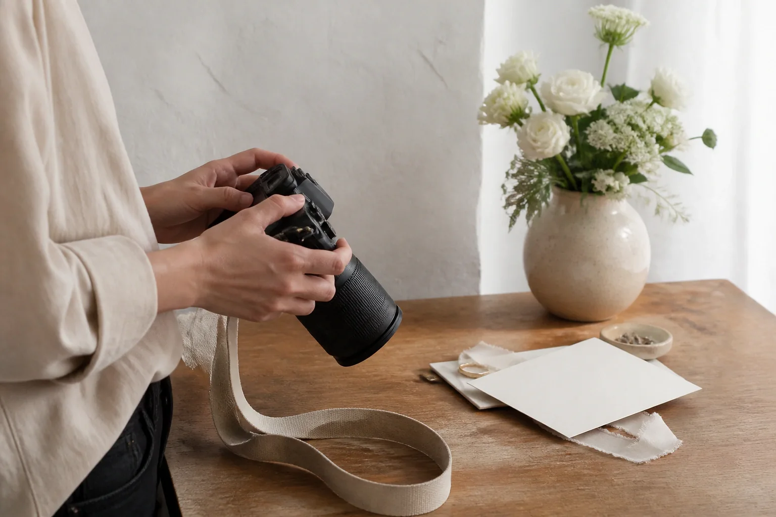 Appareil photo et accessoires de reportage de mariage — illustration générée par IA