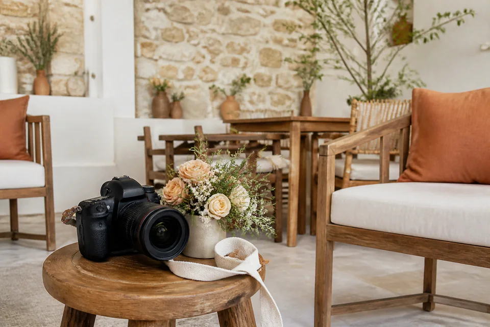 Appareil photo et accessoires de reportage de mariage — illustration générée par IA