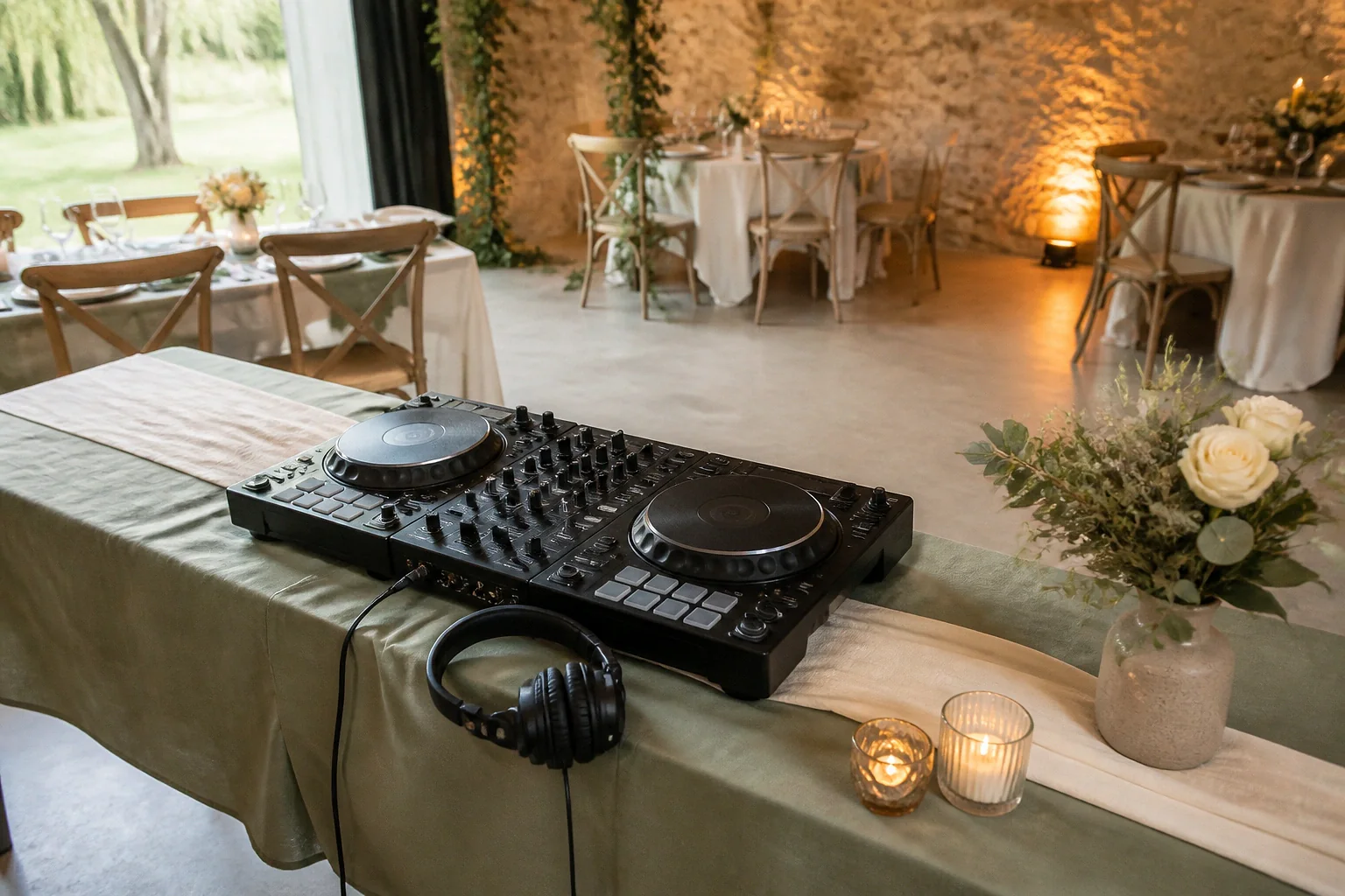 Préparation musicale d’une soirée de mariage — illustration générée par IA