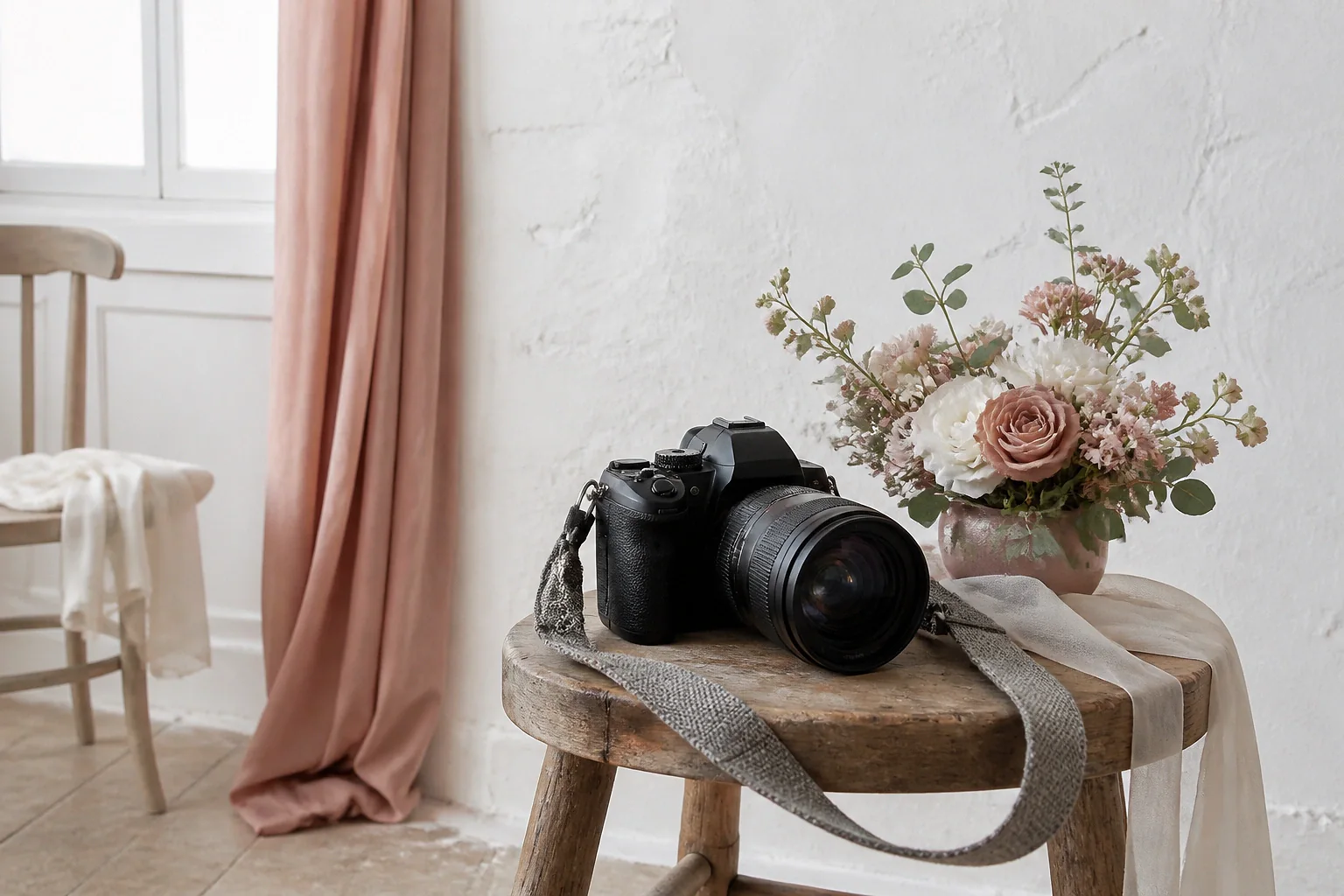 Appareil photo et accessoires de reportage de mariage — illustration générée par IA