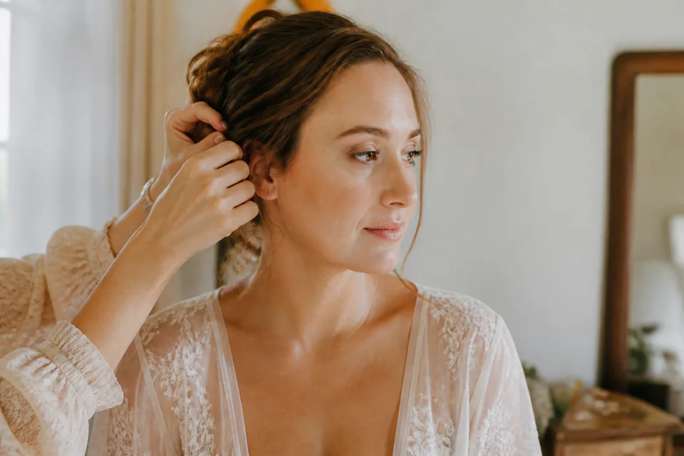 Préparation d’un maquillage de mariage — illustration générée par IA
