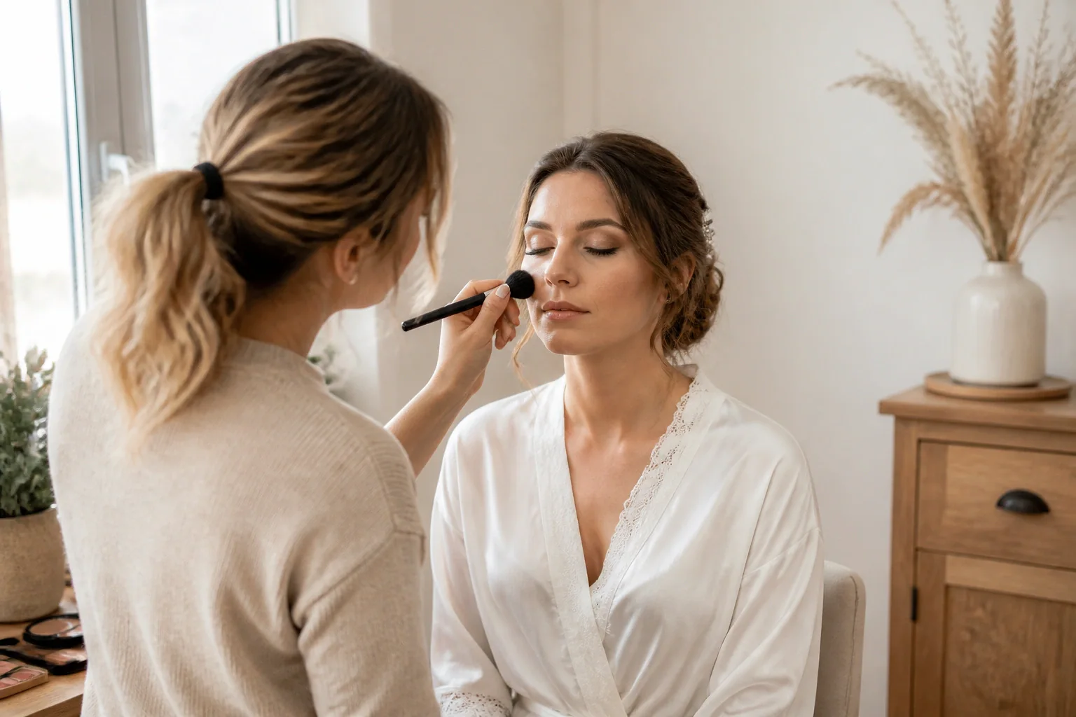 Préparation d’un maquillage de mariage — illustration générée par IA